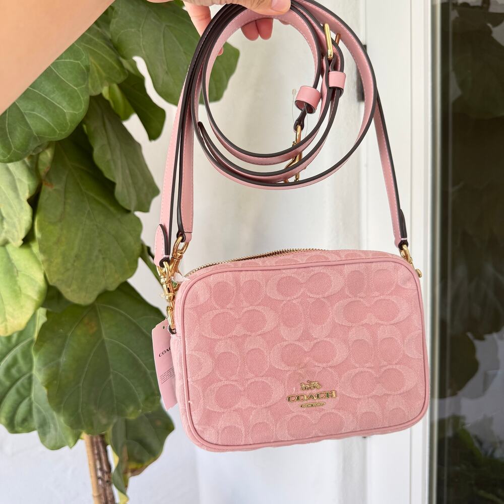 Coach Mini Carey Crossbody Bag In Signature Denim CEN19 denim/Gold/Light Pink